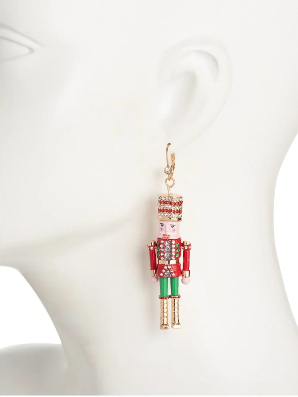 Betsey Johnson Red Nutcracker Mismatched Christmas Dangle Drop Earrings Bling